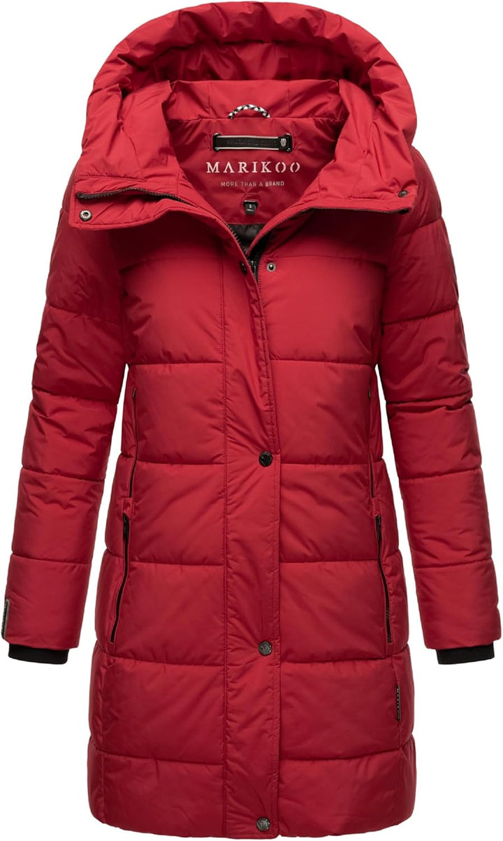 MARIKOO Damen Wintermantel Warmer Steppmantel lang mit Kapuze und hohem Kragen Karumikoo XVI XS-3XL