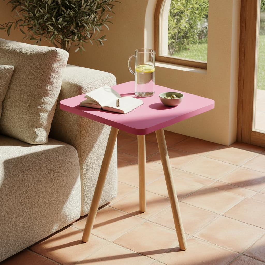 Beistelltisch Rosa 34x45 cm Holzbeine Sofatisch Couchtisch Nachttisch Skandinavisch Modern Rosa Quad
