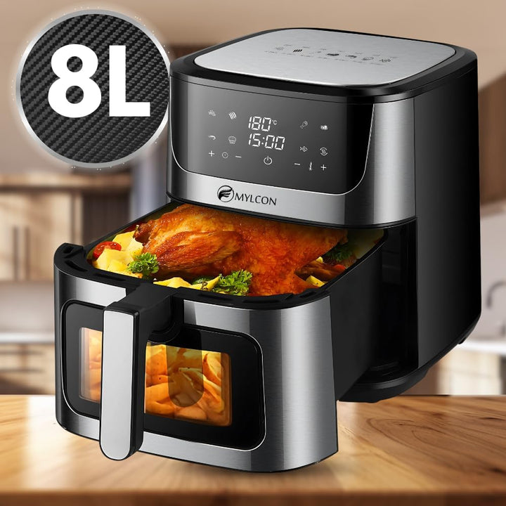 Drayo Heissluftfritteuse XXL mit Sichtfenster, 8L Kapazität, 8 Programme, Hot Air 360° Technologie,