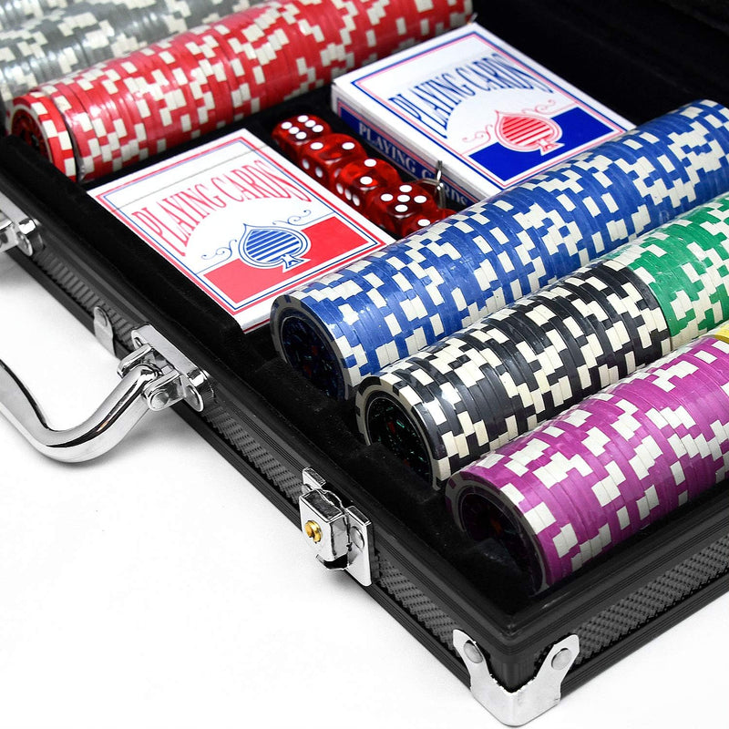 AufuN Pokerset mit hochwertigen Chips Laser Pokerchips Poker inkl. 2X Pokerdecks, 5X Würfel, 1x Deal