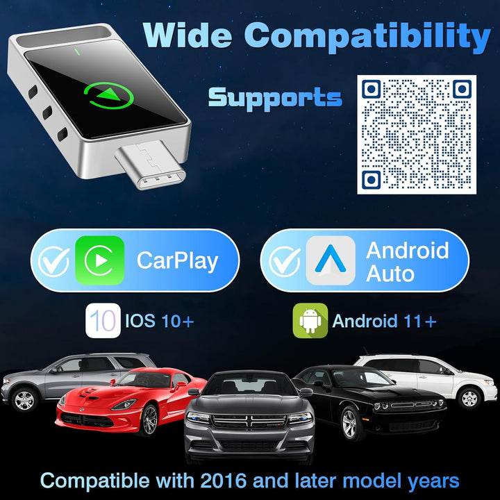 2-in-1 Wireless Carplay Adapter, Android Auto & Carplay Wireless Adapter, USB C, Plug & Play, kompat