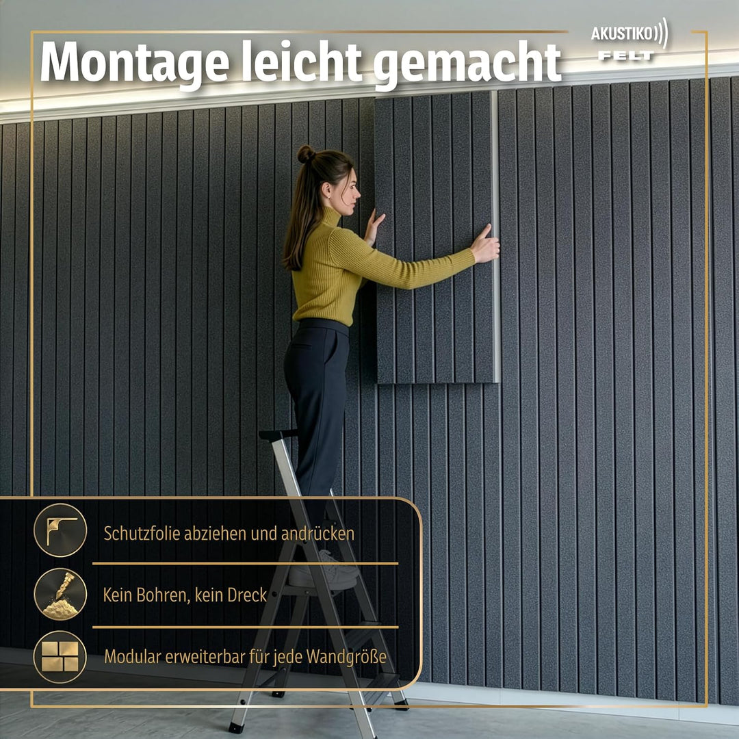 AKUSTIKO Schallschutzplatten selbstklebend 4er Set 120x60cm - Akustikpaneele aus Filz Schalldämmung