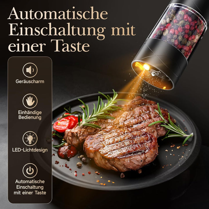 Variglas Salz und Pfeffermühlen Elektrische 2er Set mit USB Wiederaufladbarer,Verbesserte grosse Kap