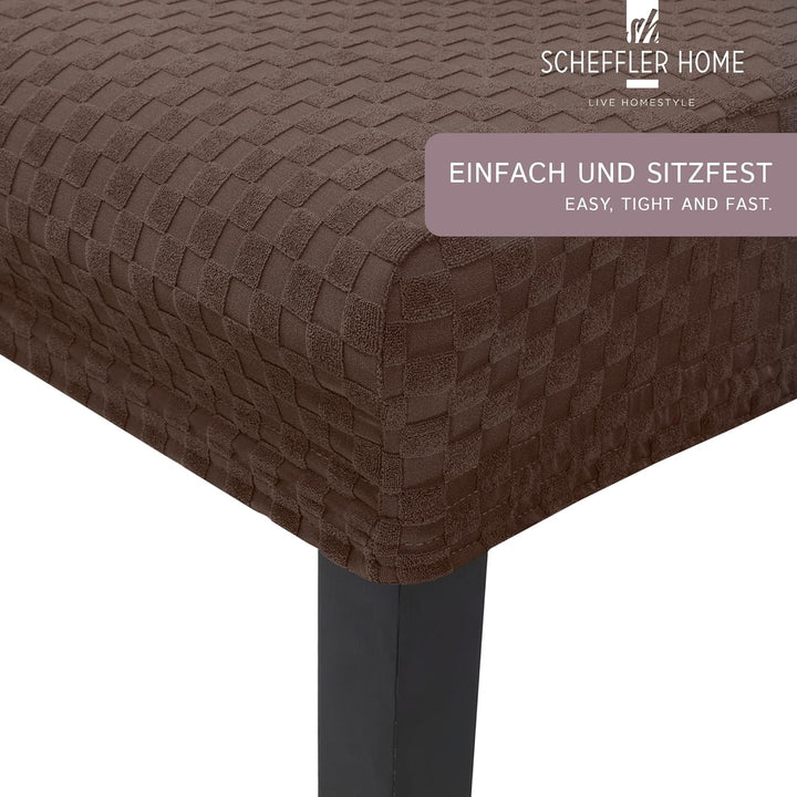 SCHEFFLER-Home Stuhlhussen Stretch Emil/Stretch Stuhlhussen Braun 4er Set/elastische Stuhlabdeckunge