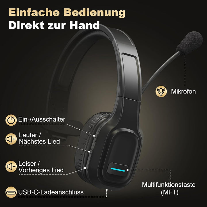 ShinePick Bluetooth Headset für LKW-Fahrer, Kabelloser EIN-Ohr-Kopfhörer mit Rauschunterdrückendem M