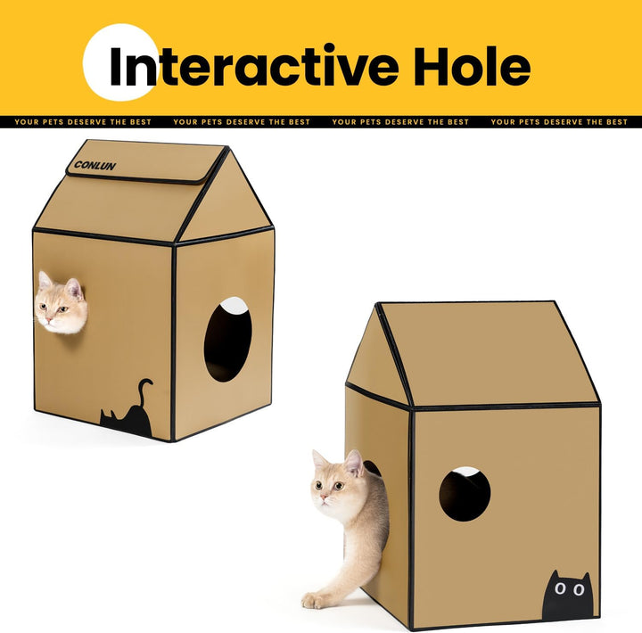 Conlun Katzenhaus mit Kratzbrett &amp; Katzenminze, Leicht zu Montieren - Kratzhöhle für Wohnungskatzen,