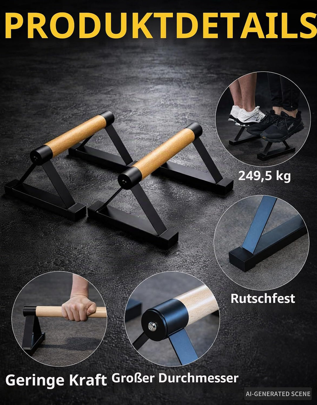 Wooden Push Up Bars Set, 2 Stück Liegestützgriffe aus Buchenholz Non Slip Parallettes Bars für Calis