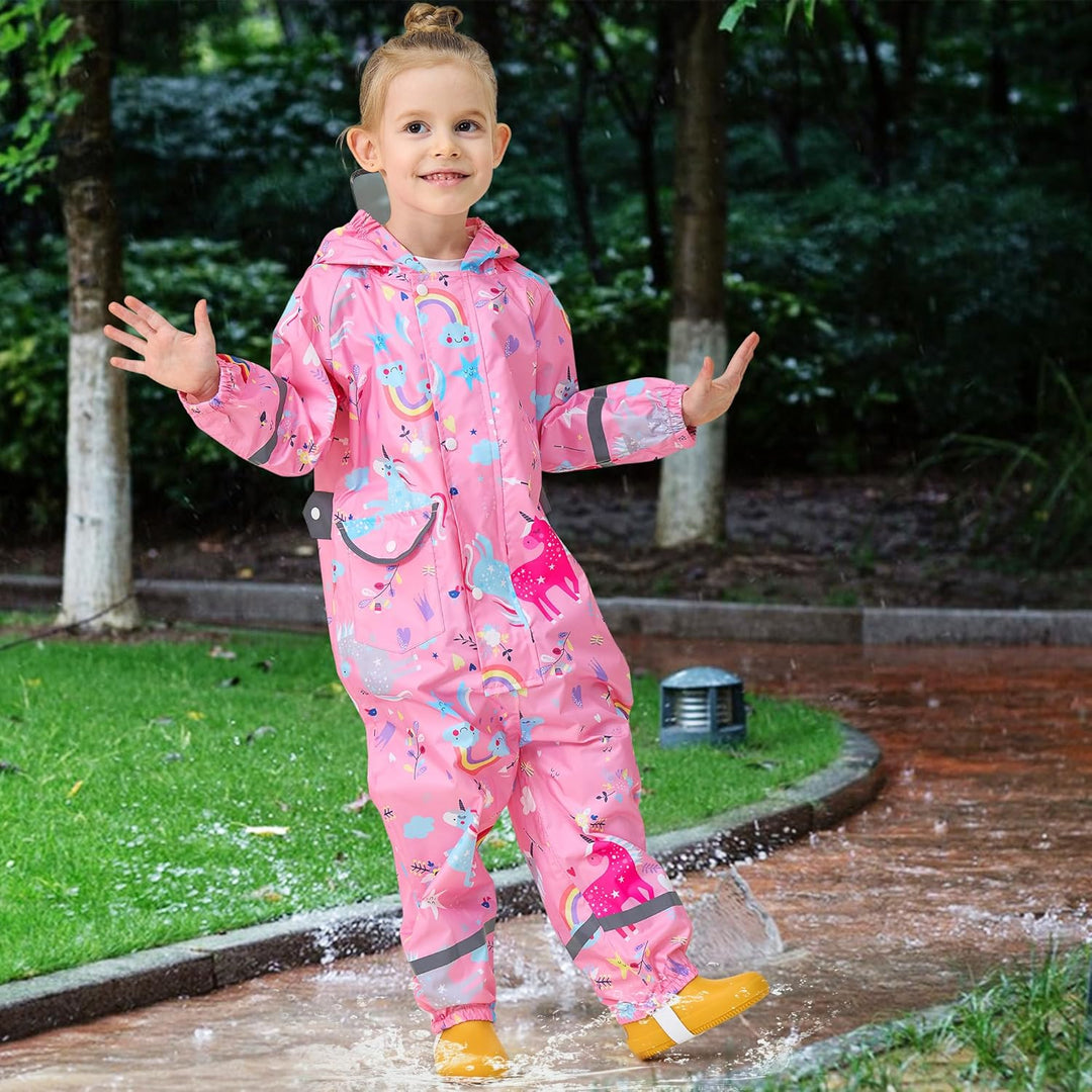 Domueay Regenmantel Kinder Mädchen Regenanzug Atmungsaktiv Wasserdicht Kapuze Einteilig Leicht Matsc