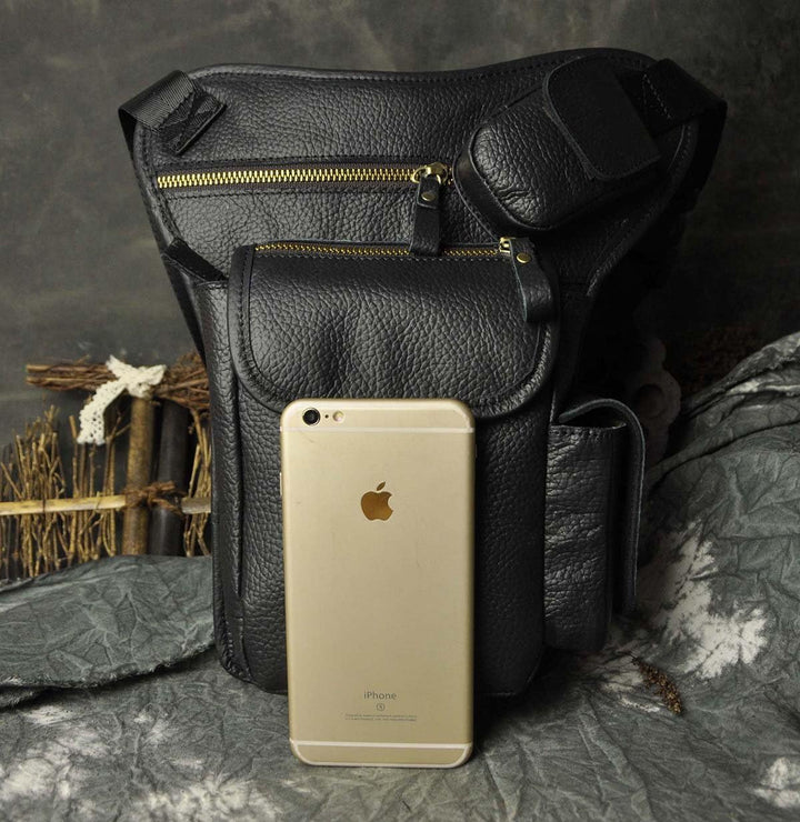 Le'aokuu Herren Echtes Leder Tasche Beinbeutel Beintasche Aussenbeintasche Hüfttasche Drop Leg Thigh