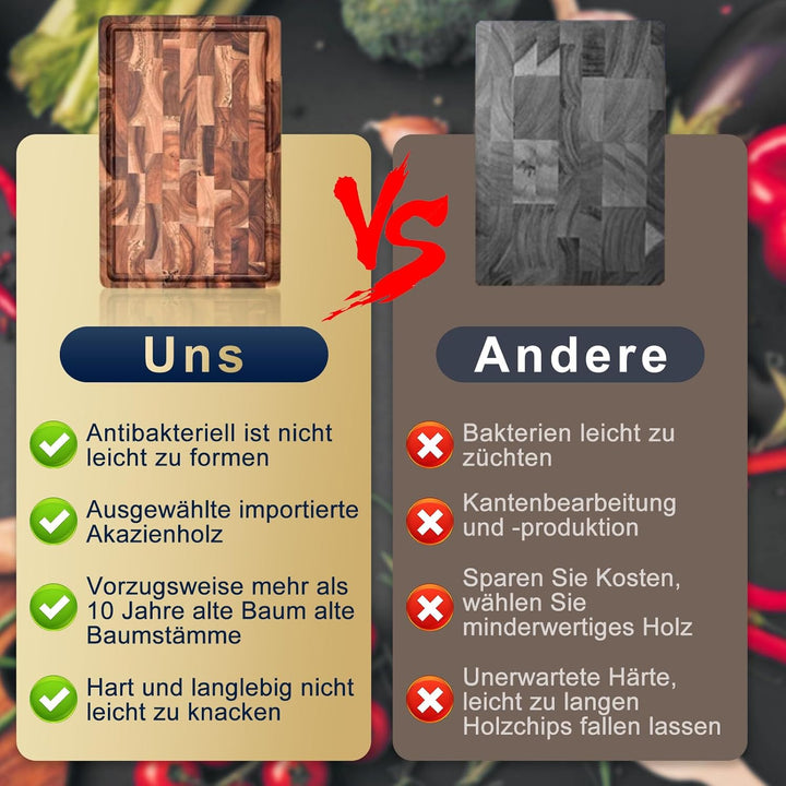 Large Schneidebrett Holz mit Saftrutsche(42x30x2.5cm), Schneidebretter Holz Aus Massiver Akazie, Hol