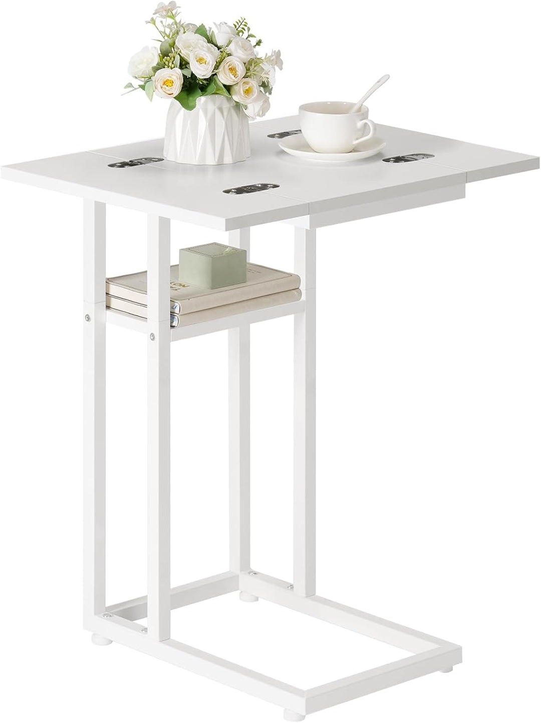 HOOBRO C-Form Beistelltisch, Klappbarer Sofatisch, Couchtisch, Kaffeetisch Snacktisch mit Lagerregal