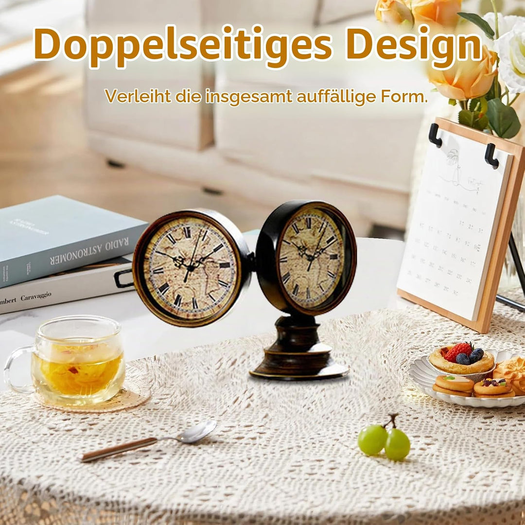 Doppelseitige Tischuhr Vintage, Europäischer Stil Vintage Schreibtisch Uhr, Retro Nacht Mantel Runde
