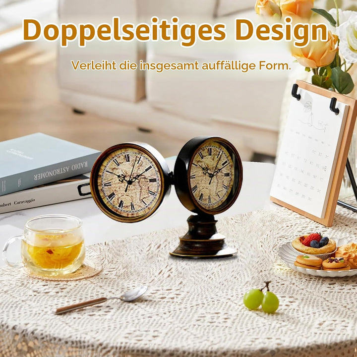 Doppelseitige Tischuhr Vintage, Europäischer Stil Vintage Schreibtisch Uhr, Retro Nacht Mantel Runde