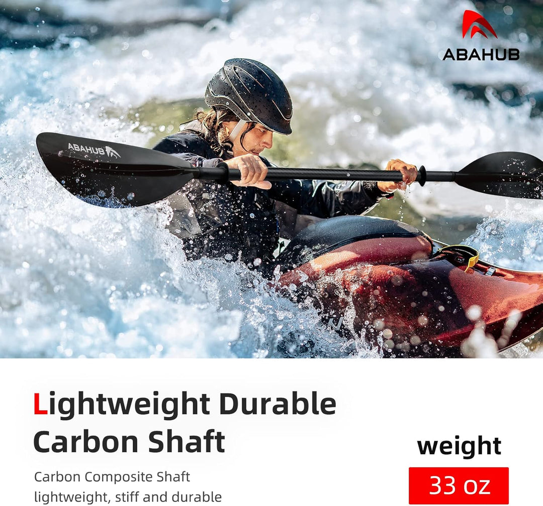 Abahub Carbon Kajak Paddel 230cm/ 220 bis 240cm Verstellbar mit Paddelleash für Kajakfahren Ruderboo
