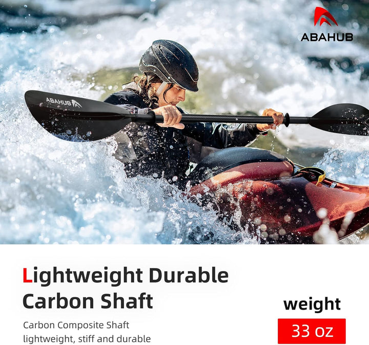 Abahub Carbon Kajak Paddel 230cm/ 220 bis 240cm Verstellbar mit Paddelleash für Kajakfahren Ruderboo