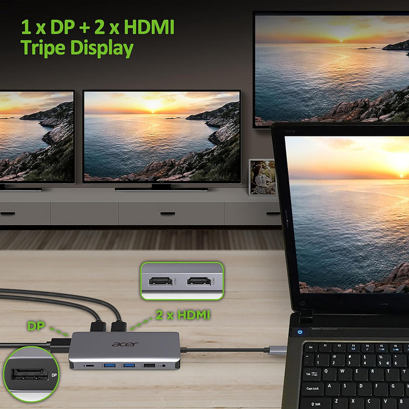 Acer 12-in-1 Mini Dock (USB Type-C zu 1x USB Type-C (w PD), 2x USB 3.2, 2x USB 2.0, 2x HDMI, 1x Disp