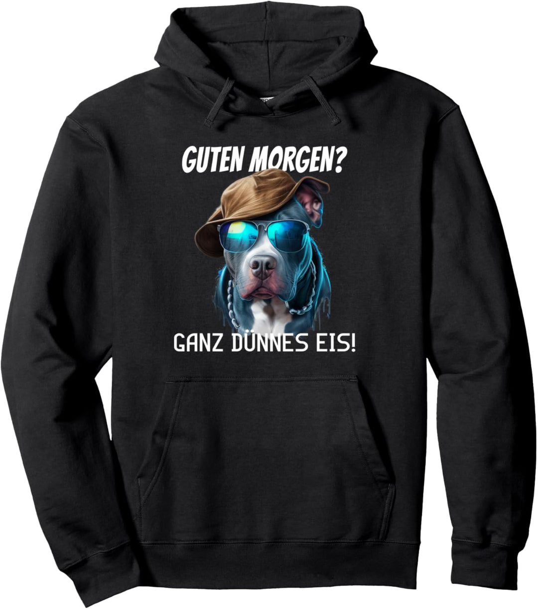 Guten Morgen lustiger Kaffee Spruch mit Pitbull Hund Hunde Pullover Hoodie
