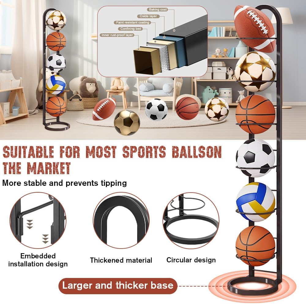 Stufiger Ballständer, Vertical Ballregal Fussball Ständer, Abnehmbares Standing Rack Halter, Ball Au