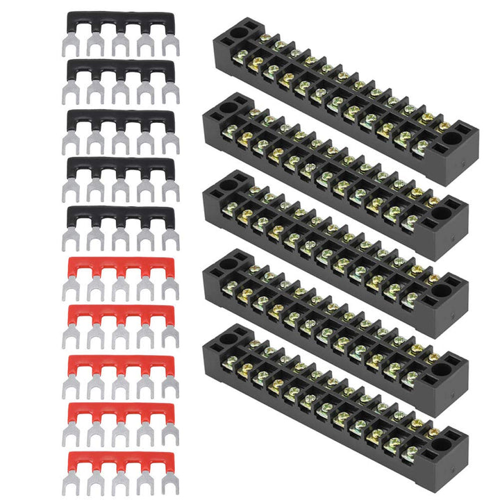 Keenso Klemmenleiste, 5 Stück zweireihig 12 Positionen 600V 15A Schraubklemmenblock + vorisolierter
