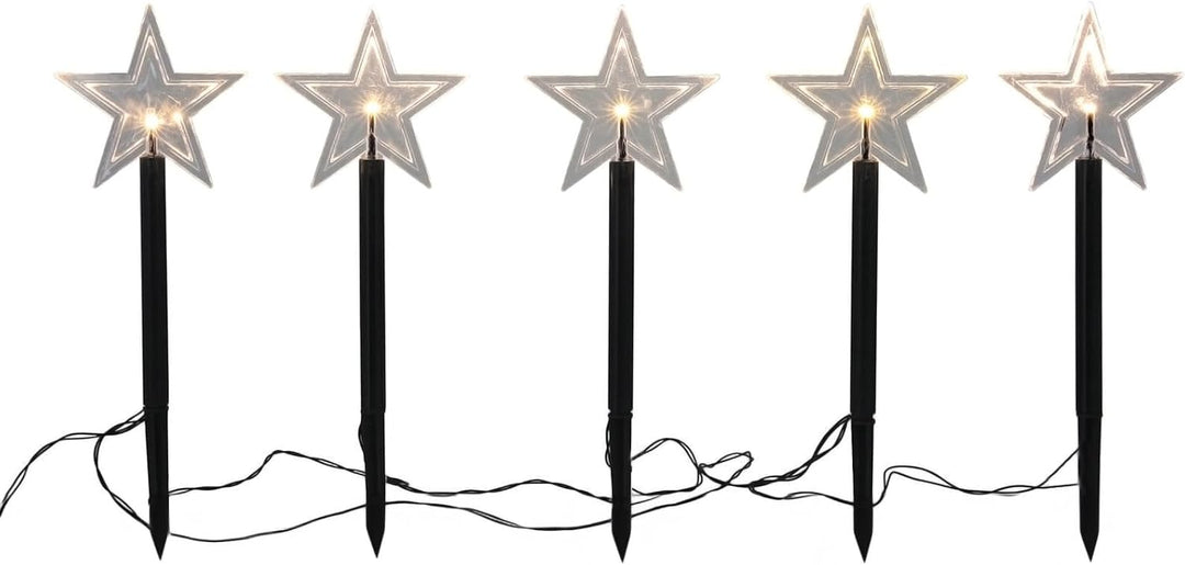 Spetebo LED Garten Leuchtstäbe Stern 35 cm - 5er Set mit Batterie und Timer - Gartenstecker Balkon W