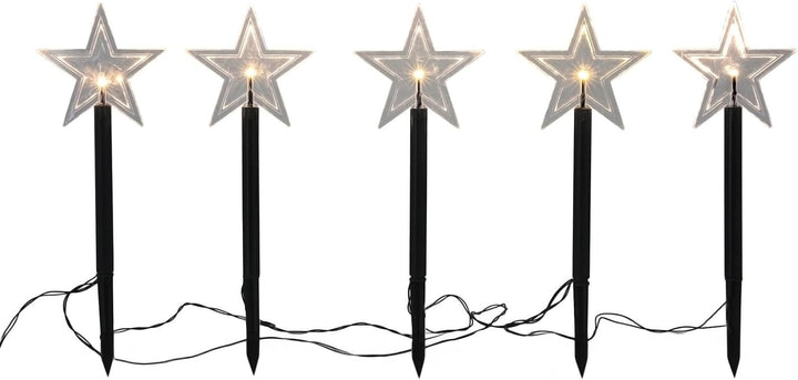 Spetebo LED Garten Leuchtstäbe Stern 35 cm - 5er Set mit Batterie und Timer - Gartenstecker Balkon W
