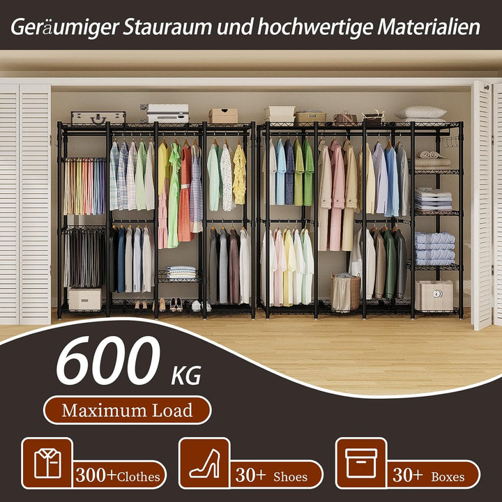 AQRA Offener Kleiderschrank System,Kleiderständer mit 9 Höhenverstellbarem Regalböden und 5 Kleiders