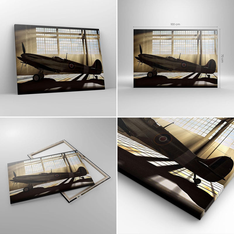 Bilder auf Leinwand 100x70cm Leinwandbild Airplain Hangar Flug historisch Gross Wanddeko Bild Schlaf