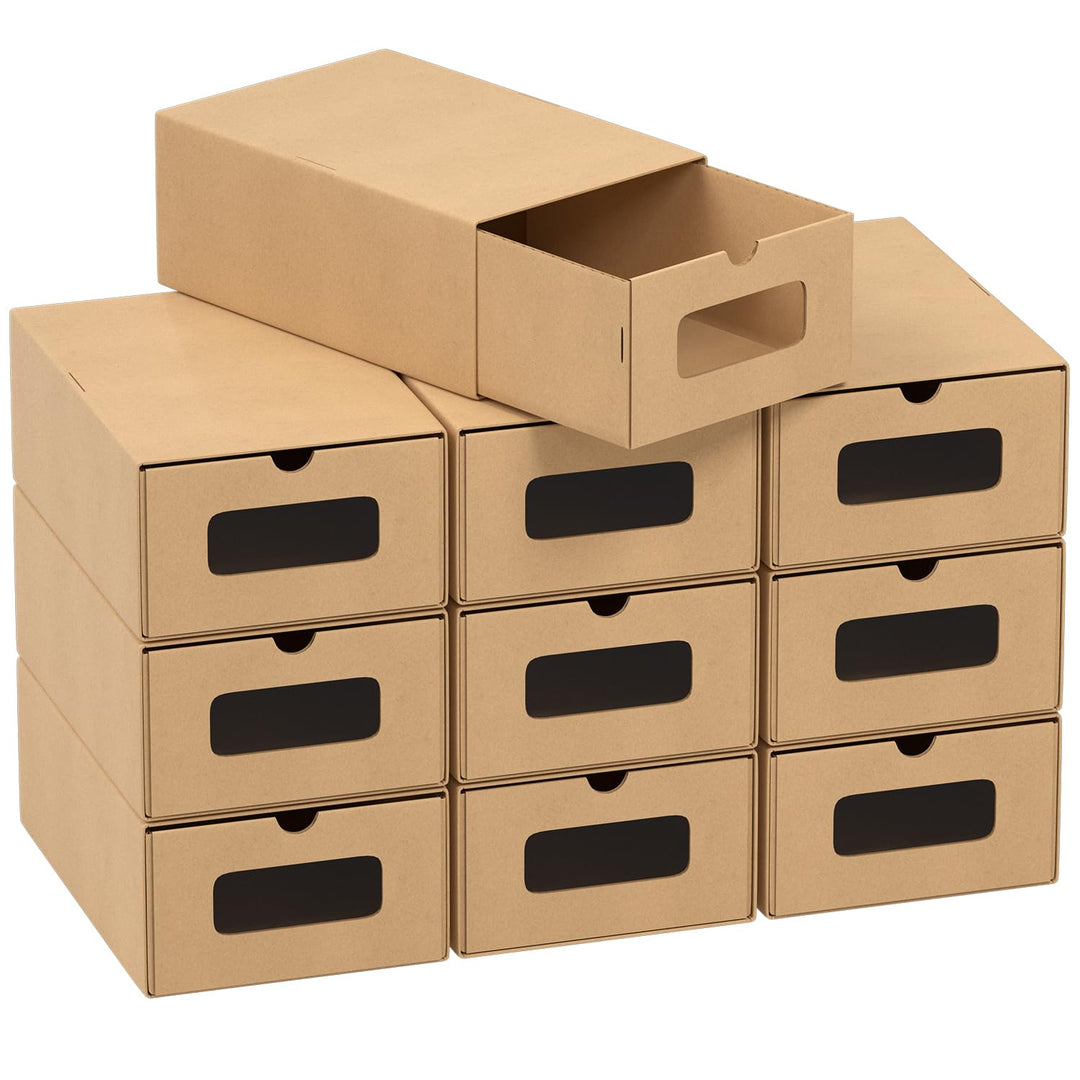 10x Schuhaufbewahrung REINBRAUN mit Sichtfenster – Faltbare Aufbewahrungsbox 35×23×13,5 cm Stapelbar