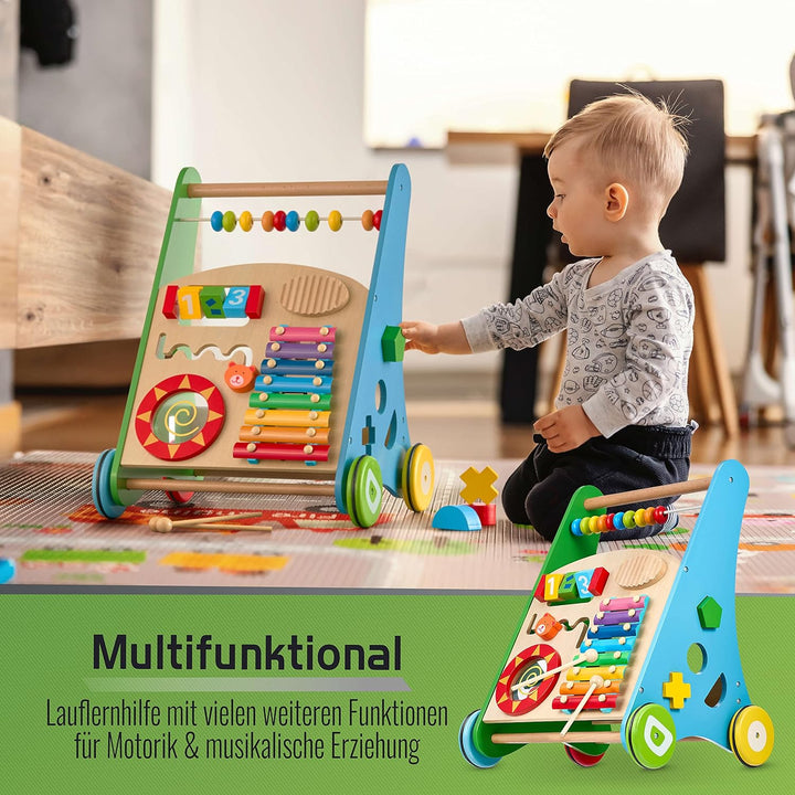 Balinco LAUFLERNWAGEN HOLZ, 3 in 1, Lernspielzeug + Musikspielzeug + Lauflernhilfe Baby ab 6