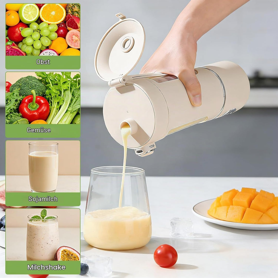 Tragbarer Mixer Smoothie Maker, 700 ml Kleiner Entsafter, Typ-C Wiederaufladbar, mit 12 Rostfreien K