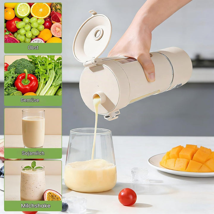 Tragbarer Mixer Smoothie Maker, 700 ml Kleiner Entsafter, Typ-C Wiederaufladbar, mit 12 Rostfreien K