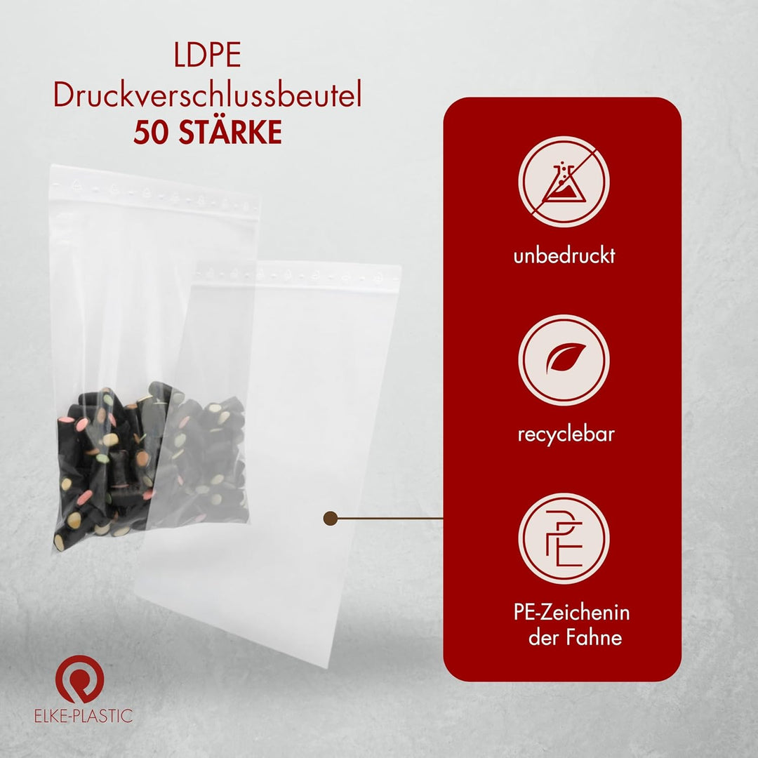 Elke-Plastic Druckverschlussbeutel - wiederverschliessbare Plastiktüte - Polybeutel - Plastikbeutel