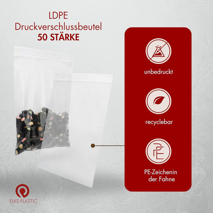 Elke-Plastic Druckverschlussbeutel - wiederverschliessbare Plastiktüte - Polybeutel - Plastikbeutel