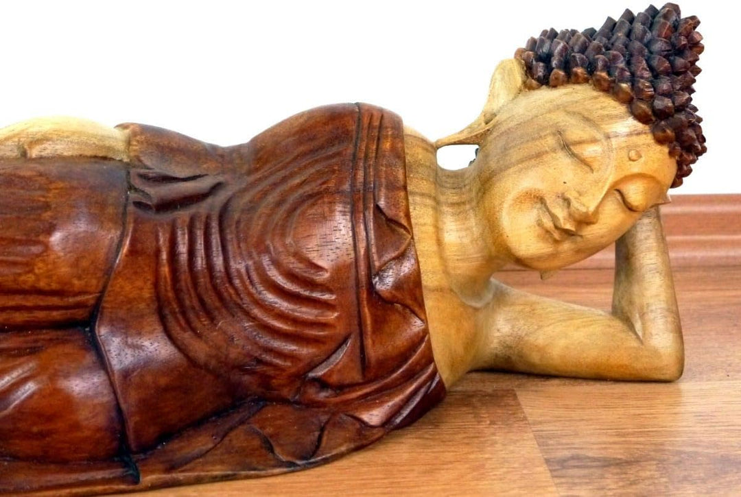 livasia Buddha, Buddhismus Statue, liegende Skulptur aus Holz, Dekofigur (50cm), 50cm
