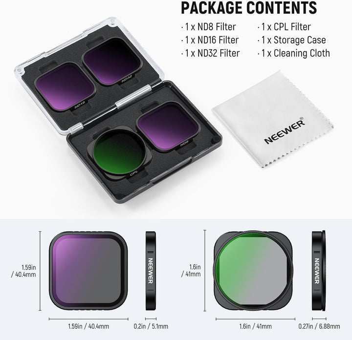 NEEWER 4er Pack ND Filter kompatibel mit Insta360 Ace Pro/Ace Pro 2, CPL + ND8 + ND16 + ND32, Nicht