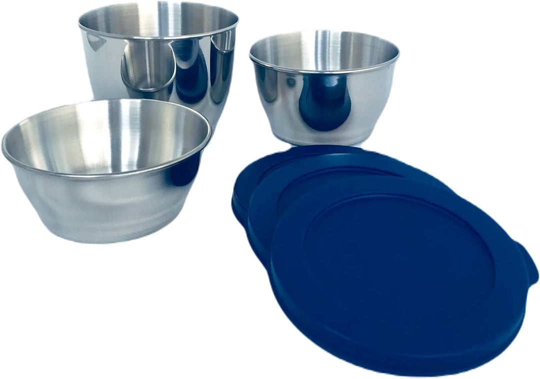 Tupperware SET (3) Tiffin 200 ml + 300 ml + 450 ml Edelstahl metall silver dunkel blau Deckel - Clea