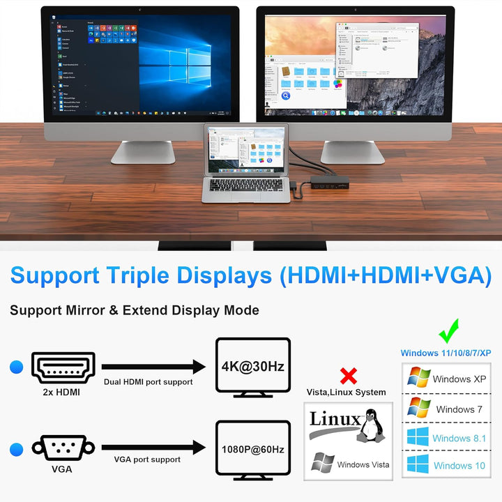 Surface Dock, Surface Docking Station, 12-in-1 Triple Display (2HDMI 4K+VGA) Microsoft Surface Dock
