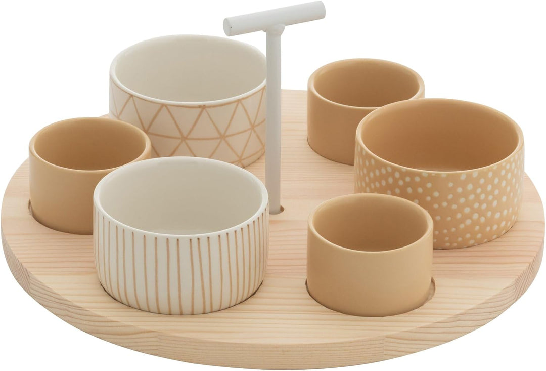 TAPAS-SET 6 SETS+TABLETT HOLZ DOSE CREME/WEISS