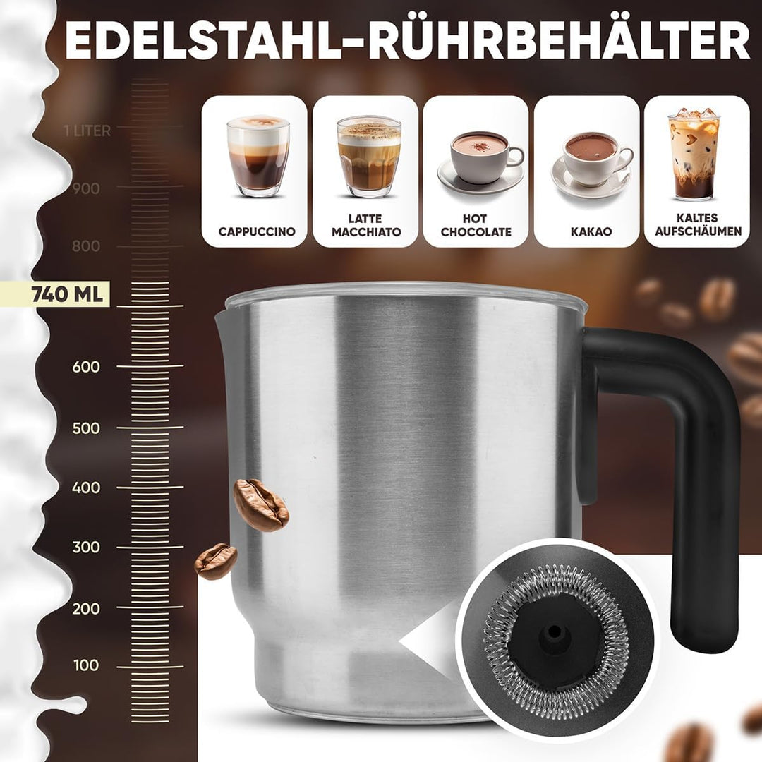 Clatronic® Milchaufschäumer elektrisch | mit Heizfunktion | warmer und kalter Schaum | für dichten,