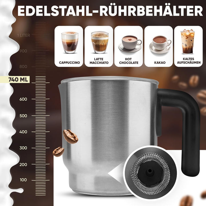 Clatronic® Milchaufschäumer elektrisch | mit Heizfunktion | warmer und kalter Schaum | für dichten,