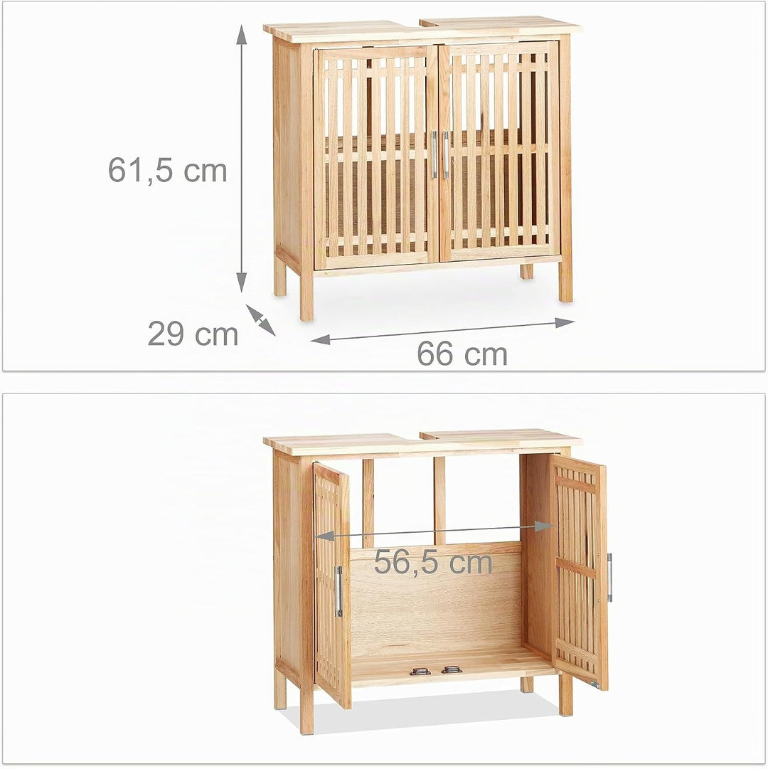 Relaxdays Waschbeckenunterschrank stehend, kleiner Unterschrank aus Walnuss, Badschrank mit Siphon-A