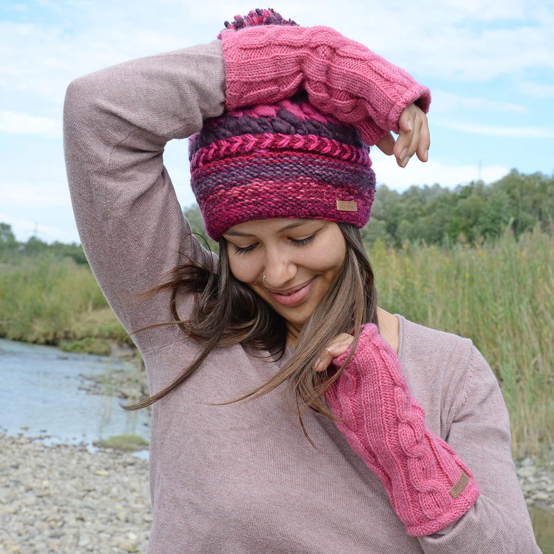 McRon Damen Gestrickte Pulswärmer Modell Emily Naturhellgrau, Naturhellgrau
