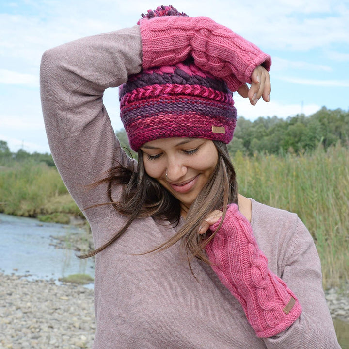 McRon Damen Gestrickte Pulswärmer Modell Emily Naturhellgrau, Naturhellgrau