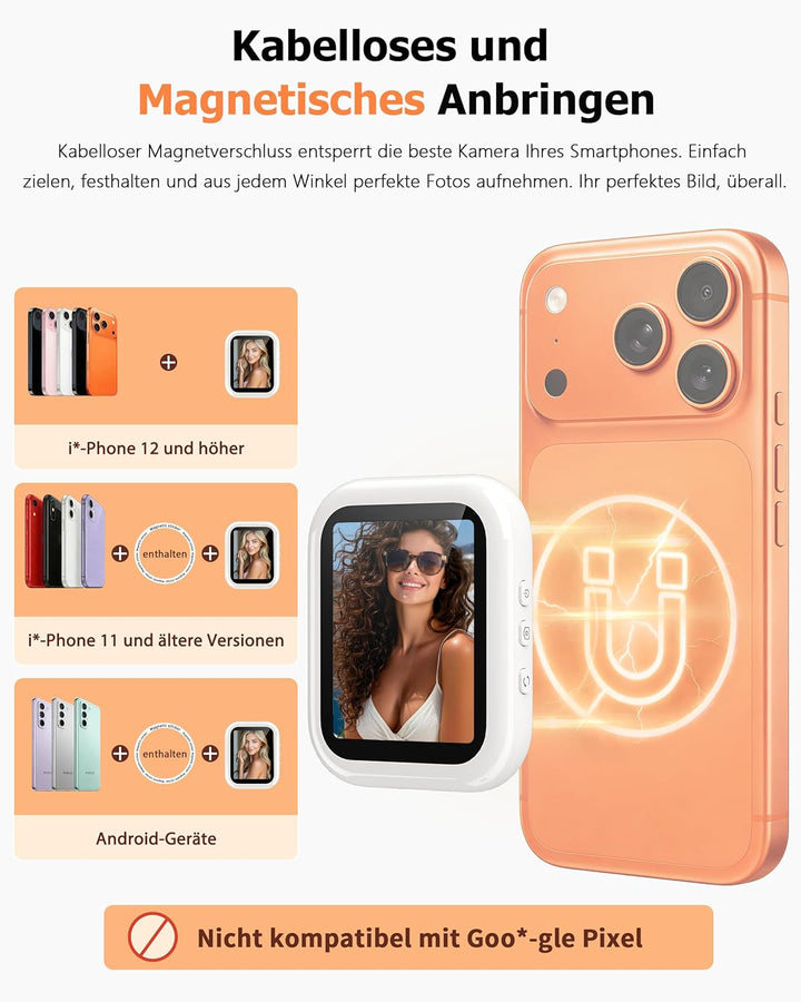 Handy Selfie Monitor für i-Phone/Android, Kabellos Magnetischer Vlog Selfie Monitor Bildschirm, Wire