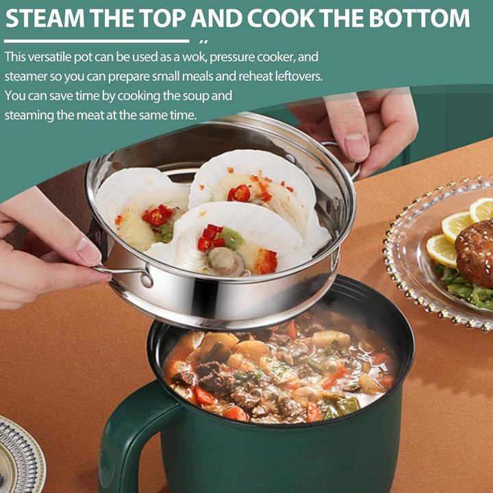 Elektrische Hot Pot mit Dampfgarer, Mini Tragbare Antihaft Multikocher, Hotpot Topf Elektrischer Meh
