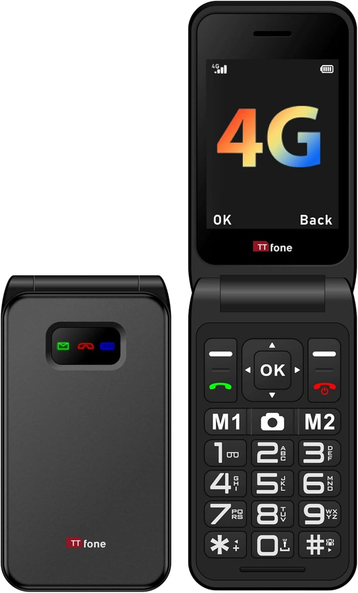 TTfone TT760 Klapptelefon 4G mit Grossen Tasten für Senioren und Notruf-Taste - Entsperrtes Grundleg