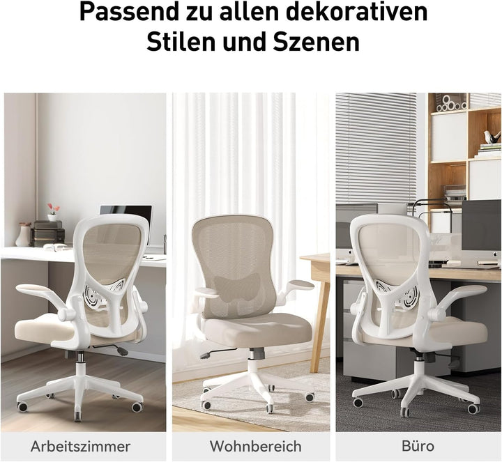 Hbada Ergonomischer Schreibtischstuhl, Computer-Bürostuhl mit hochklappbarer Armlehne und Lendenwirb
