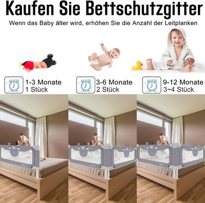 YRHome 150cm Rausfallschutz Bett Baby Bettgitter Schutzgeländer, Höhenverstellbar Babybettgitter Kin