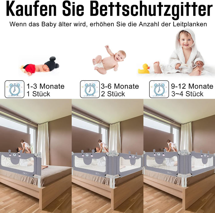 FIVMEN Bettgitter 200 cm Baby Bett Rausfallschutz höhenverstellbar Kinder Bettschutzgitter mit Aufbe