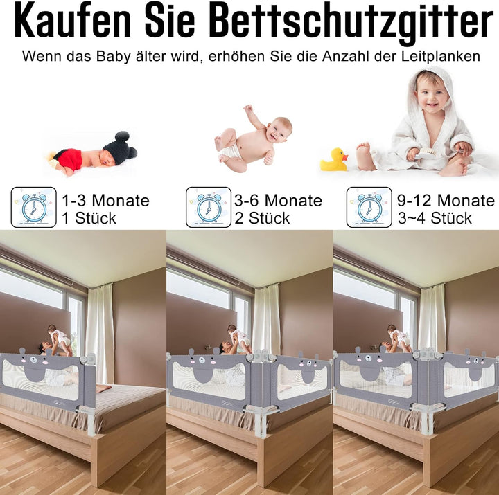 UISEBRT Bettgitter 150cm, Bettschutzgitter für Kinder, Höhenverstellbar Rausfallschutz Bett Kinderbe